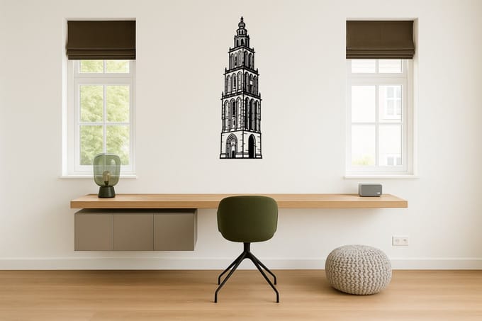 BR2Laser Martinitoren – Wanddecoratie – Lasergesneden Hout – Groningen – 60 cm Hoog