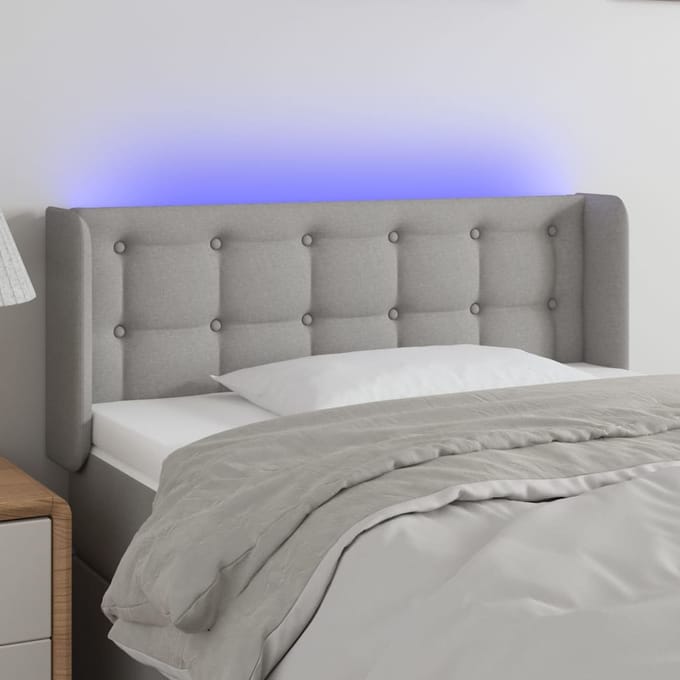 vidaXL - Hoofdbord - LED - 93x16x78/88 - cm - stof - lichtgrijs