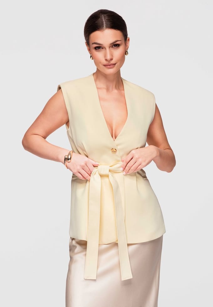 OMBRE Gilet - Slim Fit - Knopen - Effen Geel S