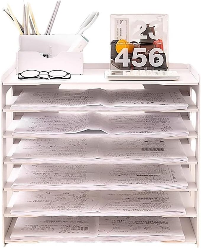 Papierplanken Bureau - Opbergbakken Archief - Documenten Sorteren - Extra Groot A3 Formaat - 44.5x30x39.7cm - Wit