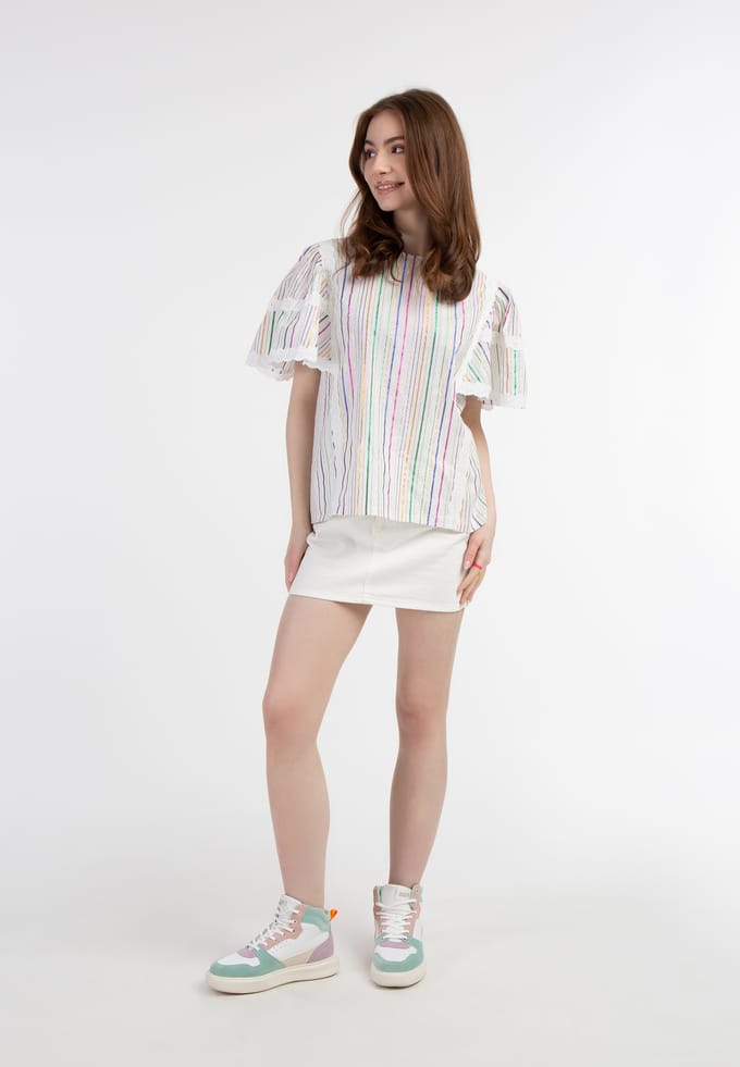 Mymo Blouse met metallic strepen Dames Witte veelkleurige strepen