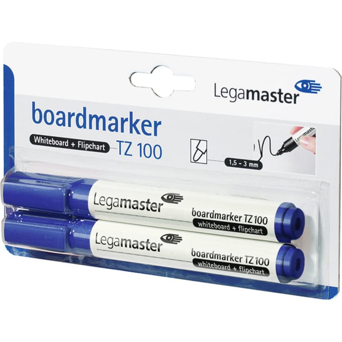 Viltstift Legamaster TZ 100 whiteboard rond 1.5-3mm blauw blister à 2 stuks