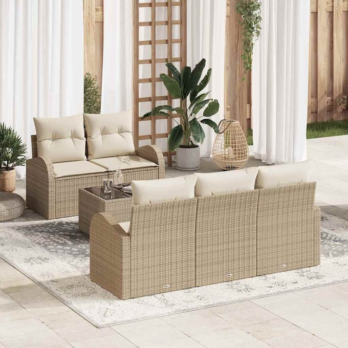 vidaXL - Tuinbank - Set - 6 - st - Beige - poly - rattan