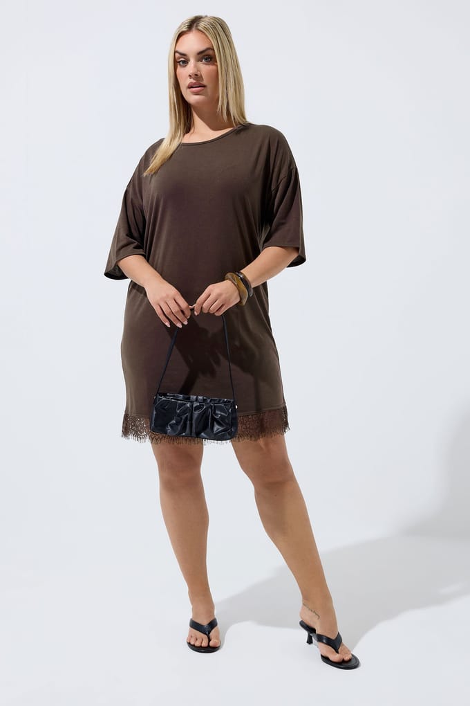Limited Collection Bruine Minijurk Met Kanten Afwerking Size 40
