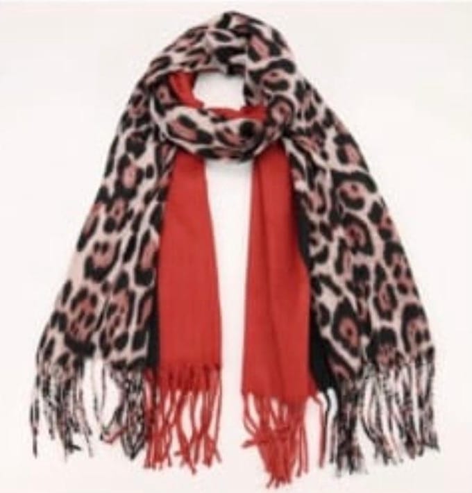 Dames lange sjaal warm met panterprint roodbruin/beige/zwart