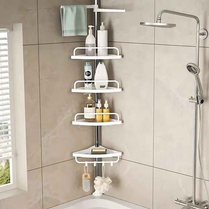 M-Goods - Doucherek Hoek - Doucheplank Zonder Boren - Verstelbaar Douche Rek - Badkamer Organizer - Wit