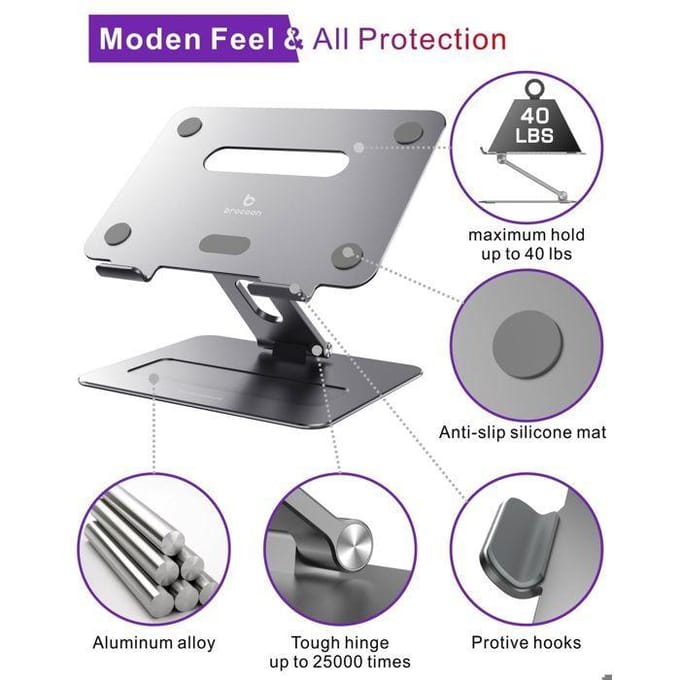 Support Ordinateur Portable Laptop Stand Brocoon Support PC Tablette Réglable pour MacBook Universel 10-17  Aluminium Gris