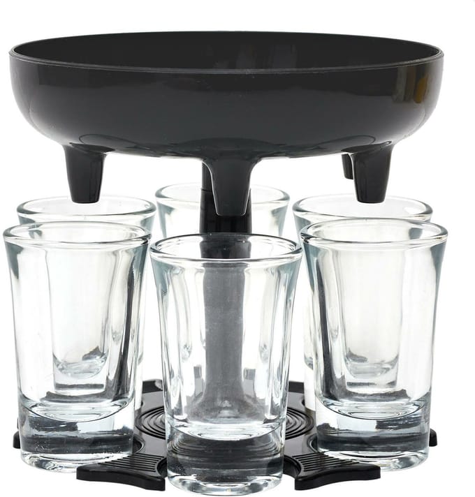 Drankdispenser voor shotjes - met 6 glazen - Cadeau - Drankspel - D13 cm