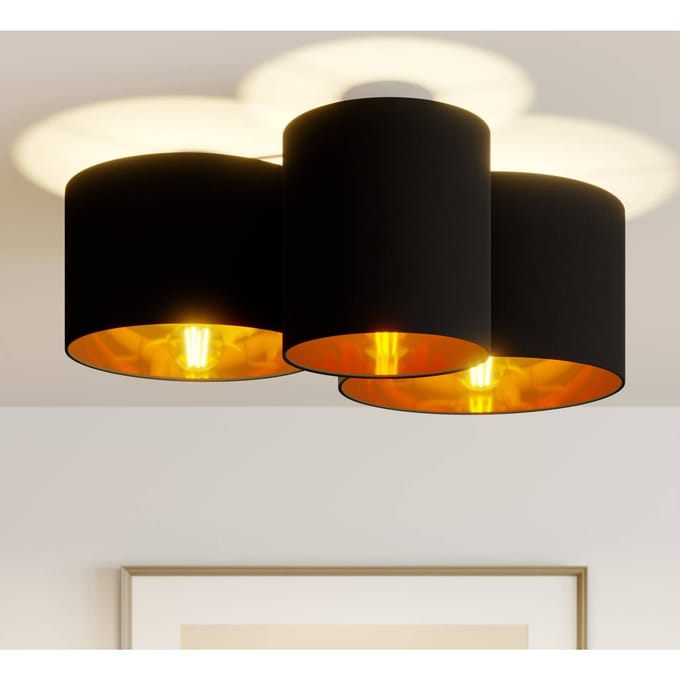 Lindby - plafondlamp - 3lichts - Stof, metaal - H: 25.5 cm - E27 - zwart, goud