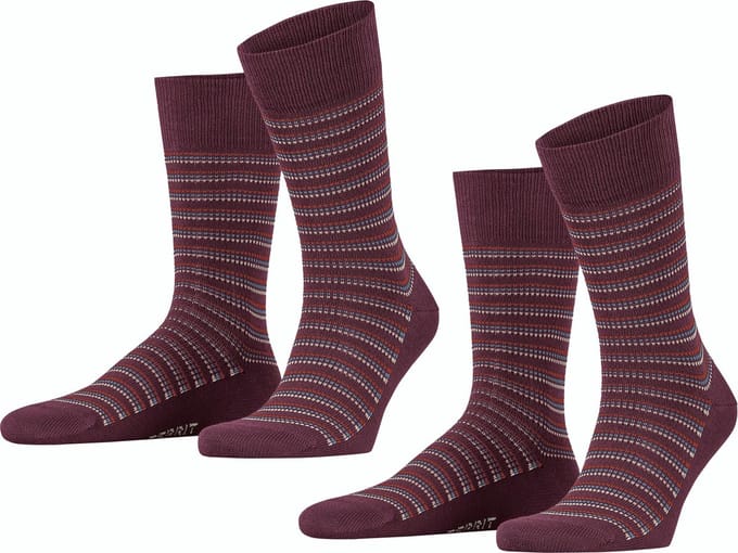 Esprit Piqué Stripe 2-Pack Heren Sokken - Red - Maat 43-46