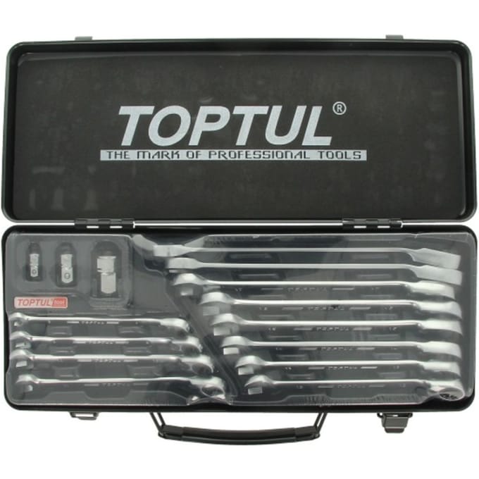 Ratelsleutel set TOPTUL 15st 8 9-18,19mm 3 dopsleutels
