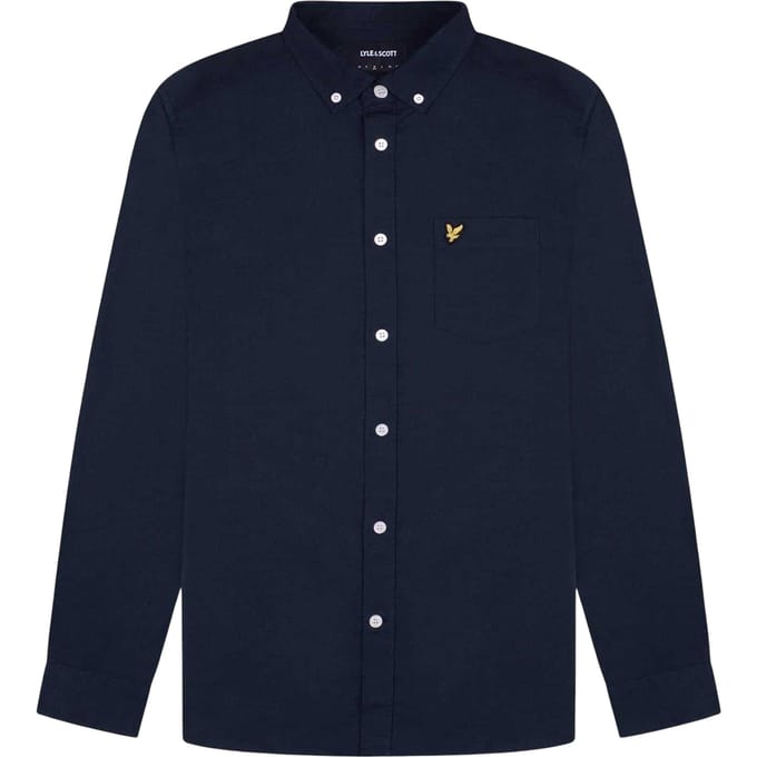 Lyle & Scott Heren Geborduurd Logo Oxford Overhemd (Marine)