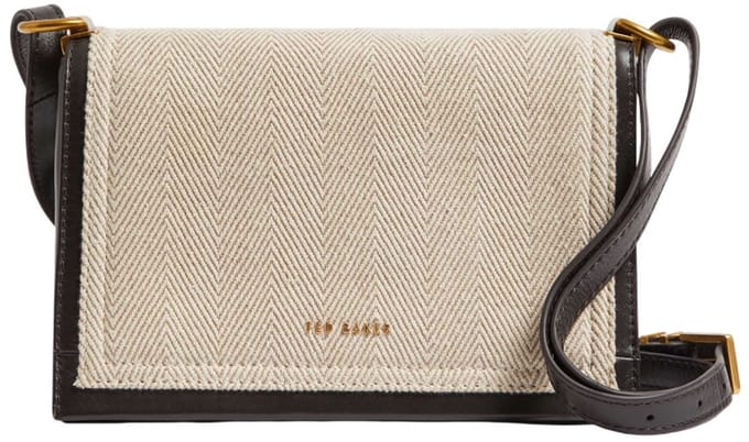 Ted Baker Leren Schoudertas Talea Herringbone Canvas Crossbody Bag Brn-Choc Zwart
