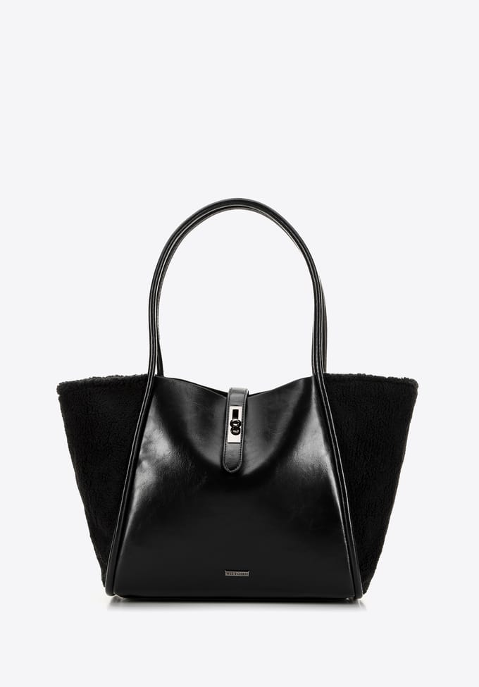 Wittchen - Dames Shopper Tas - Zwart - Eco-leer - Met Bontdetails