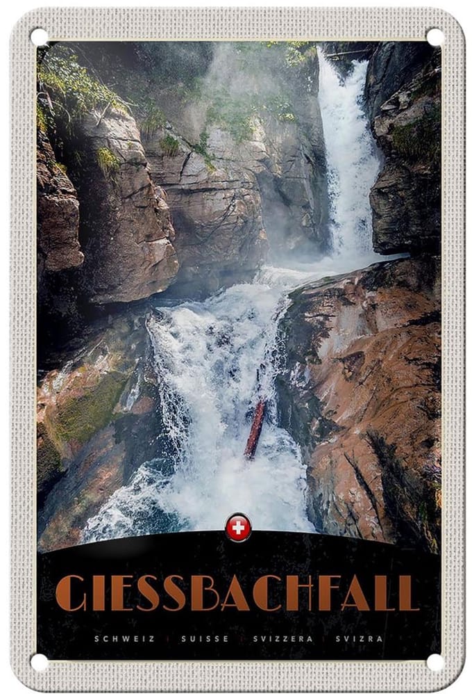 Blechschild Reise 12x18cm Gießbachfall Schweiz Wasserfall Natur Schild