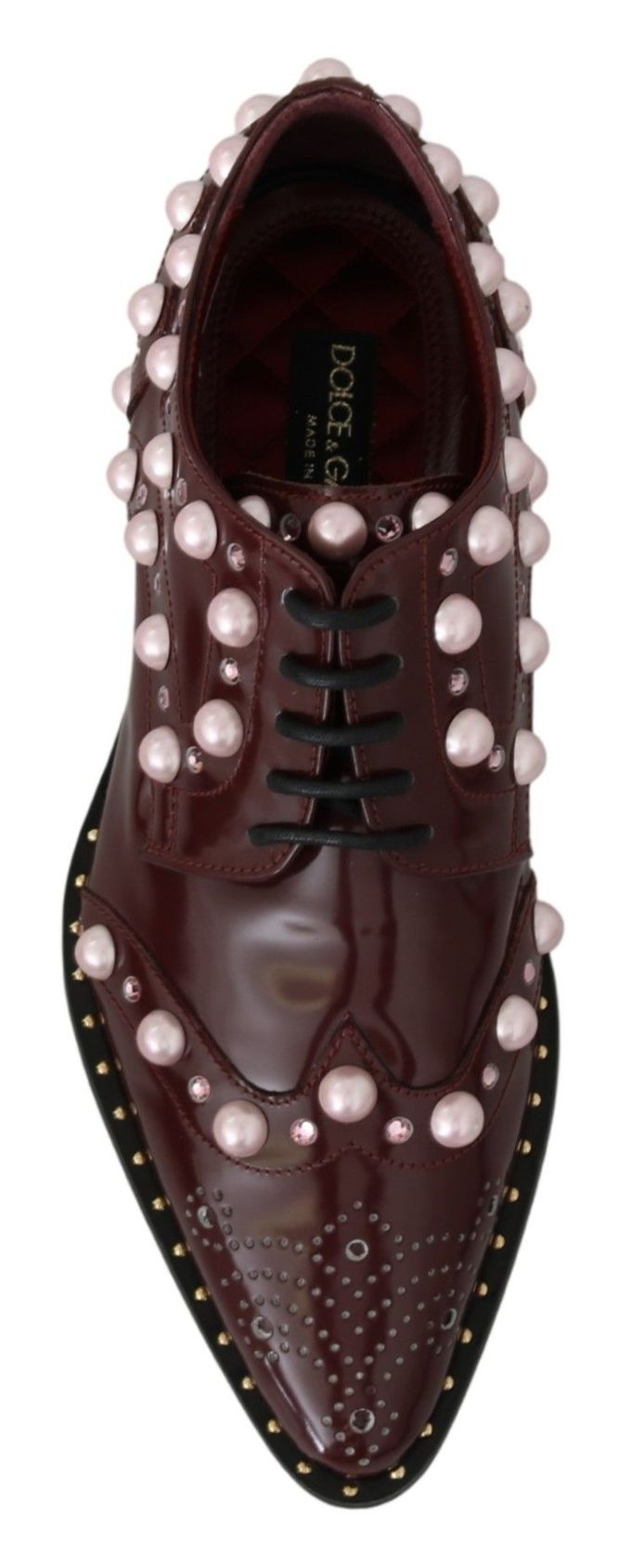 Dolce & Gabbana Bordeaux Leren Kristallen Parels Formele Schoenen
