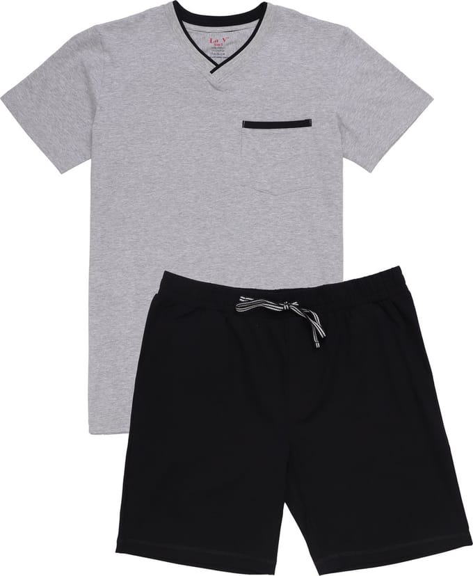 La-V shortama heren met V hals Grijs XL