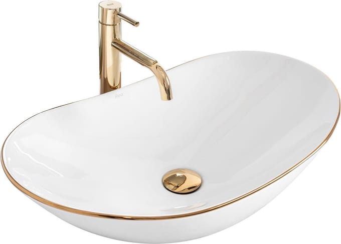 Rea Royal Gold Edge Opzetwastafel Wit En Goud 62x36 cm