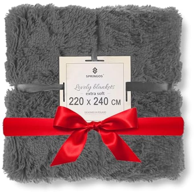 Pluche Deken en Plaid 220x240 cm - Donkergrijs Woonaccessoire
