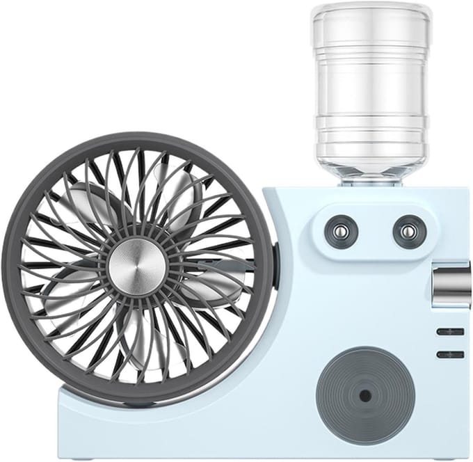 Mist Ventilator - Verkoeler - Persoonlijke Koeling - Dubbele Nozzles - 21.7 cm - Blauw
