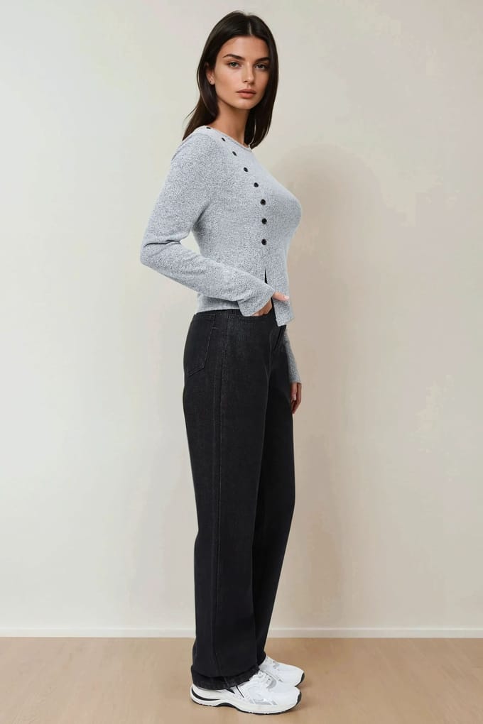 Getextureerde Langemouwen Knopsluiting Slim Fit Top