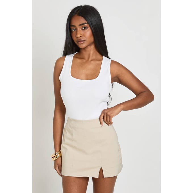 boohoo Dames Mini Skort Met Split Voorpand | Steen | Maat: 44