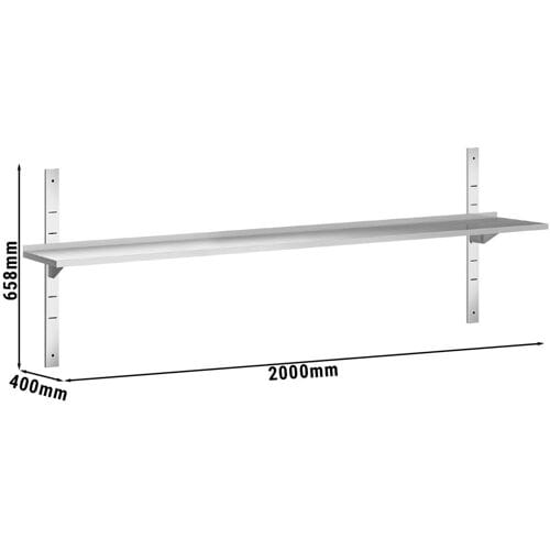 GGM Gastro Wandborde PREMIUM - 2000x400mm - mit 1 Etage Zilver