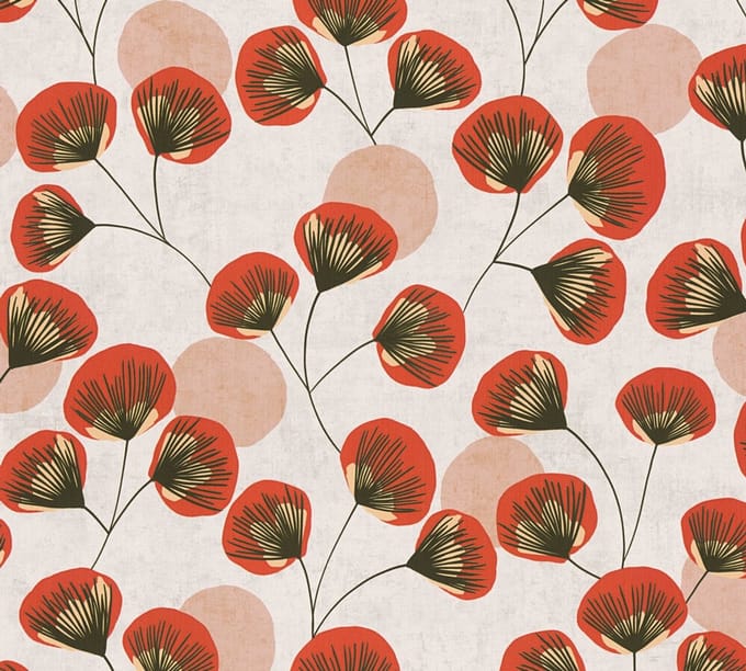 WATERLELIE BEHANG | Abstract bladmotief - Meerkleurig Rood - A.S. Création Nordic Feeling