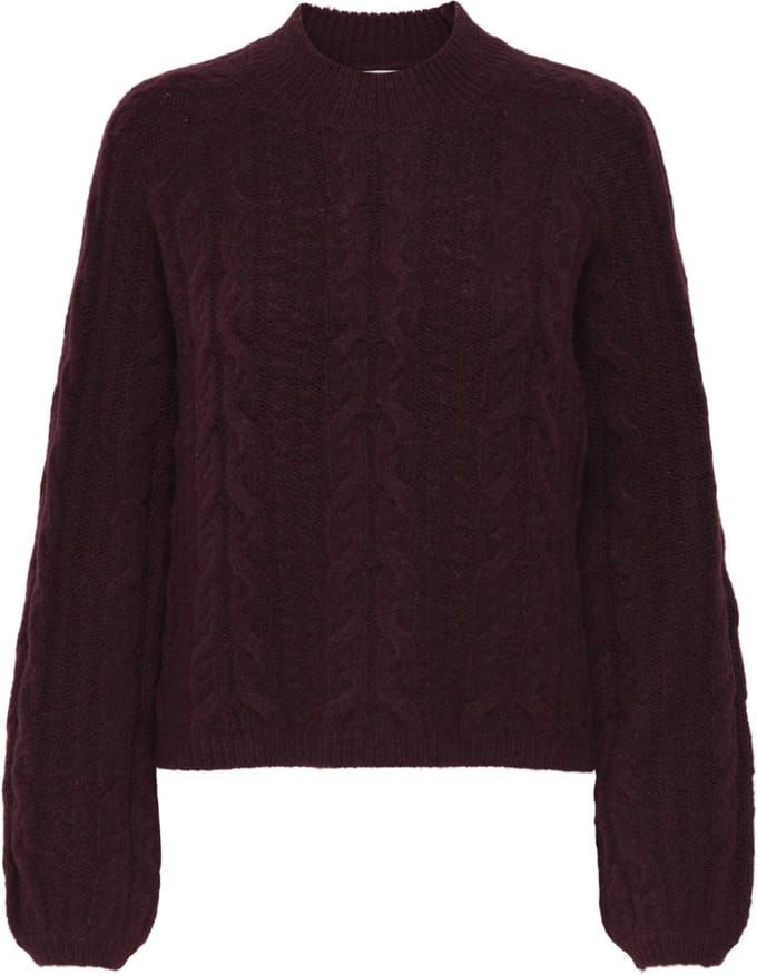 Jacqueline de Yong Trui Jdysilja L/s Hn Cable Pullover Knt 15321106 Maroon Banner/melange Dames Maat - XXL