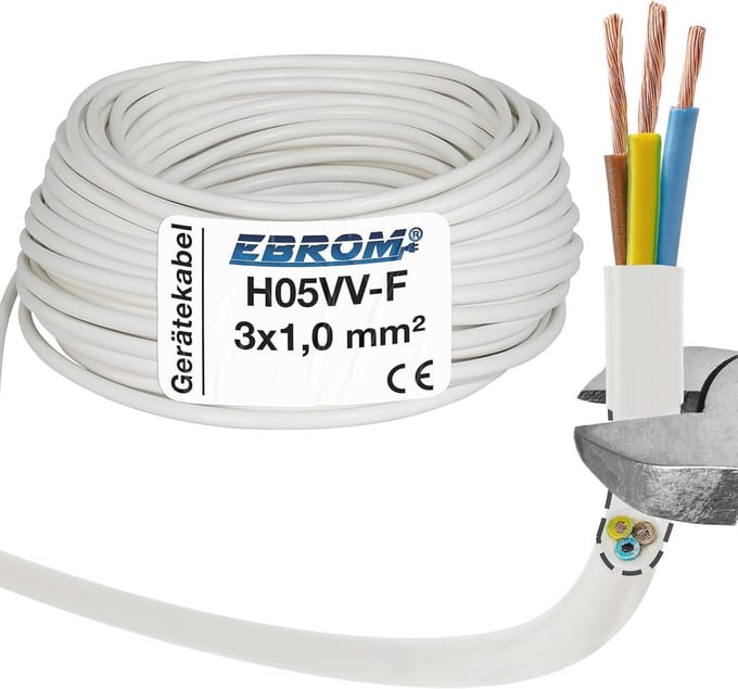 Slangleiding H05VV-F 3G1 mm2 - Wit - 10, 25, 50 en 100 meter