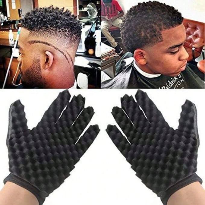 Gants éponge permanents - Cheveux bouclés - Main droite black