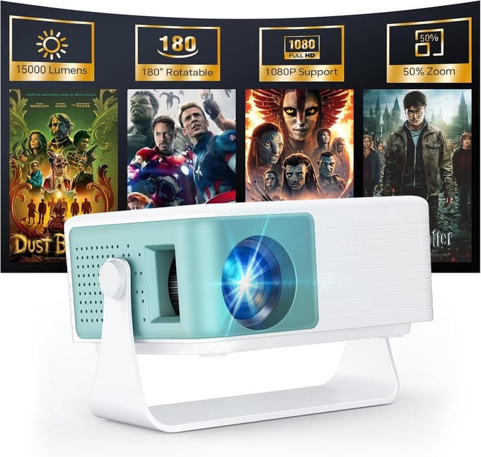 SNJY® Mini Beamer - Mini Projector - Beamer Full HD - 180° Draaibaar - 50% Zoom - Wit