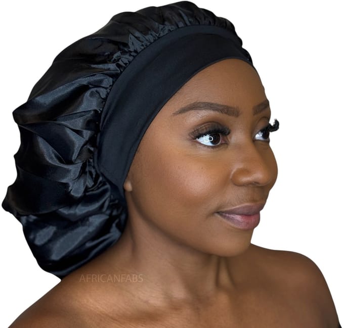 Satijnen Haar Bonnet - Zwart 36cm (Satijnen Slaapmuts ) – AfricanFabs®