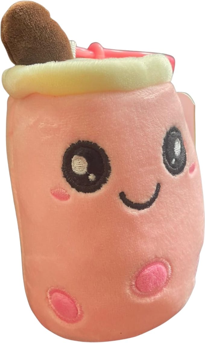 Trendy Bubble Tea / Boba Knuffel | Thai Tea Plush | Squishy | Incl. Sleutelhanger Optie - Peach