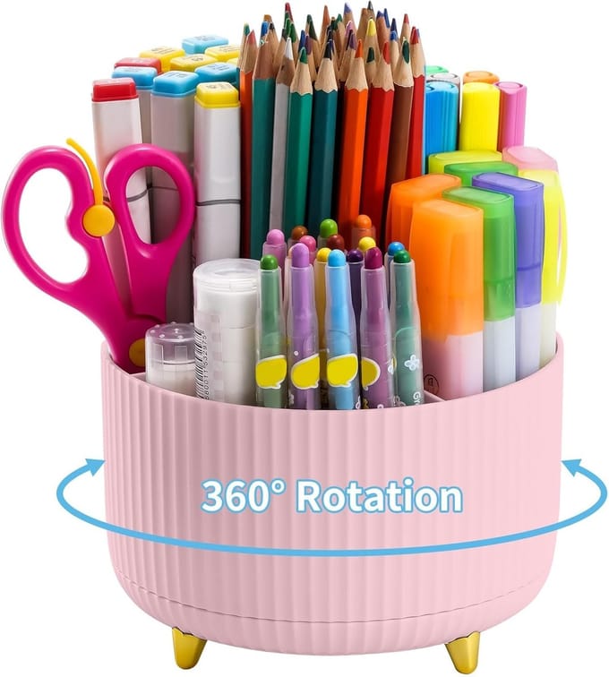 360 Rotatable Desk Organizer with 5 Compartments - Stylish Pen Holder for Home and Office