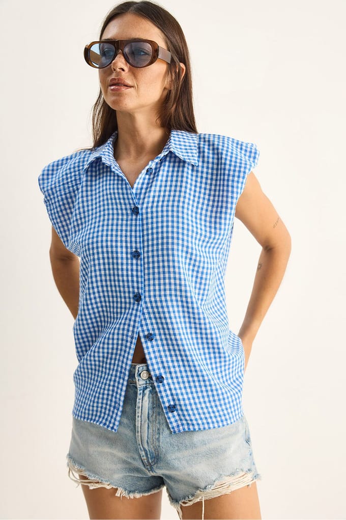 Ruitjes Katoenen Mouwloos Shirt