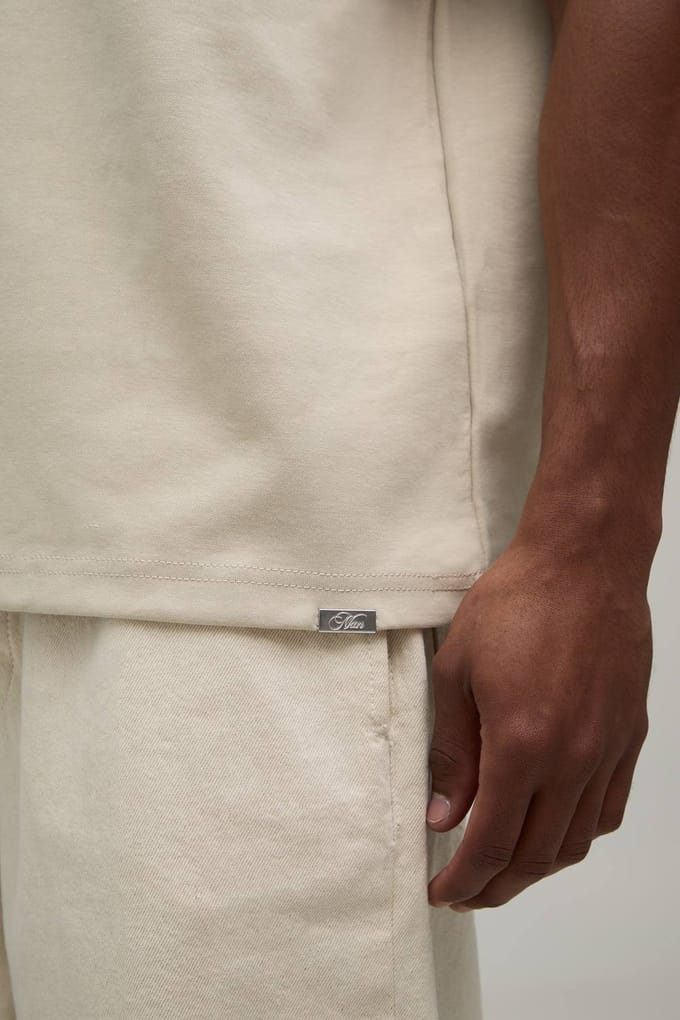 Oversized Premium Interlock T-Shirt | Stone | Size Medium