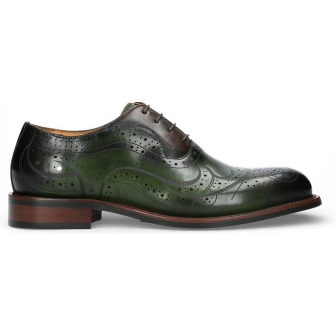 Lorenzo Conti Heren Khaki Groene Leren Brogue Oxford Nette Schoenen - Ayan-01
