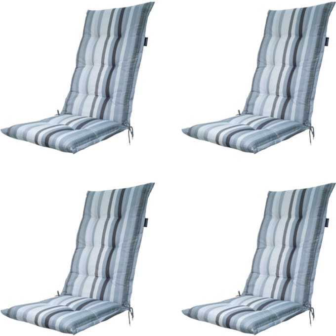 Madison - Tuinstoelkussen Hoge Rug Righe grey - Ca. 123x50 cm - Set van 4
