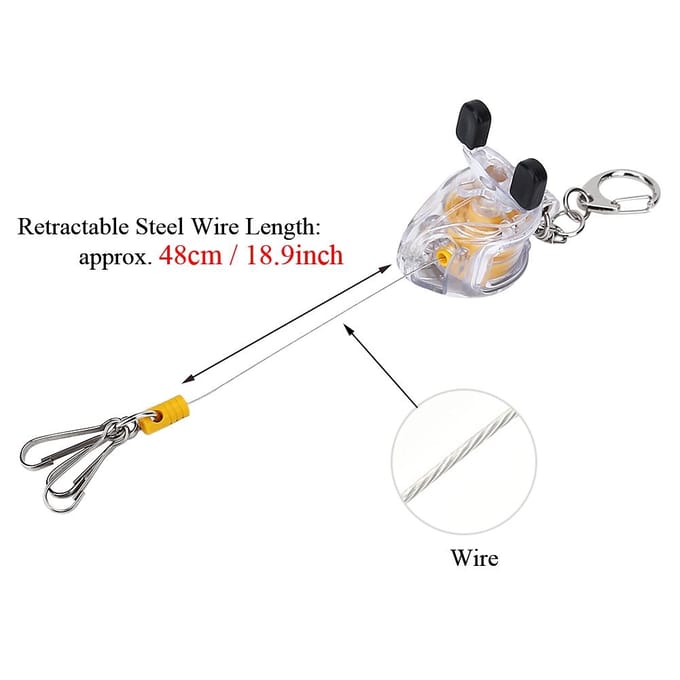 Porte-clés portable avec moulinet de pêche et boucle de verrouillage rétractable en fil d'acier black