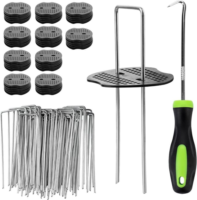 100 Onkruidbestrijdingsharingen met Bufferwasmachine - 150 mm Onkruidmat en Tuinstekers