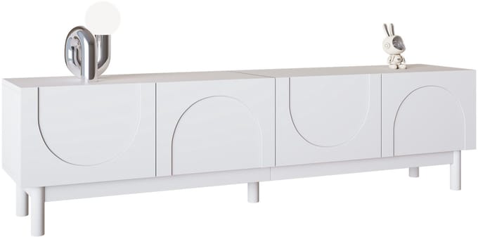 TV-Meubel - Met Golvende Deuren en Planken - Stabiele Poten - MDF - Wit