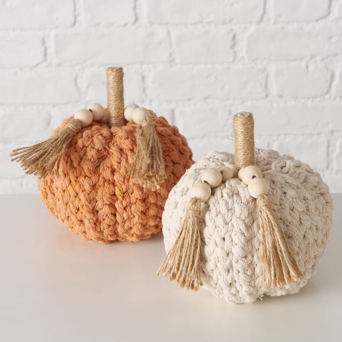 Pompoen - Ibiza - 2 set - Decoratie - Hand made - Jute - Oranje - Creme Wit - 15x14cm