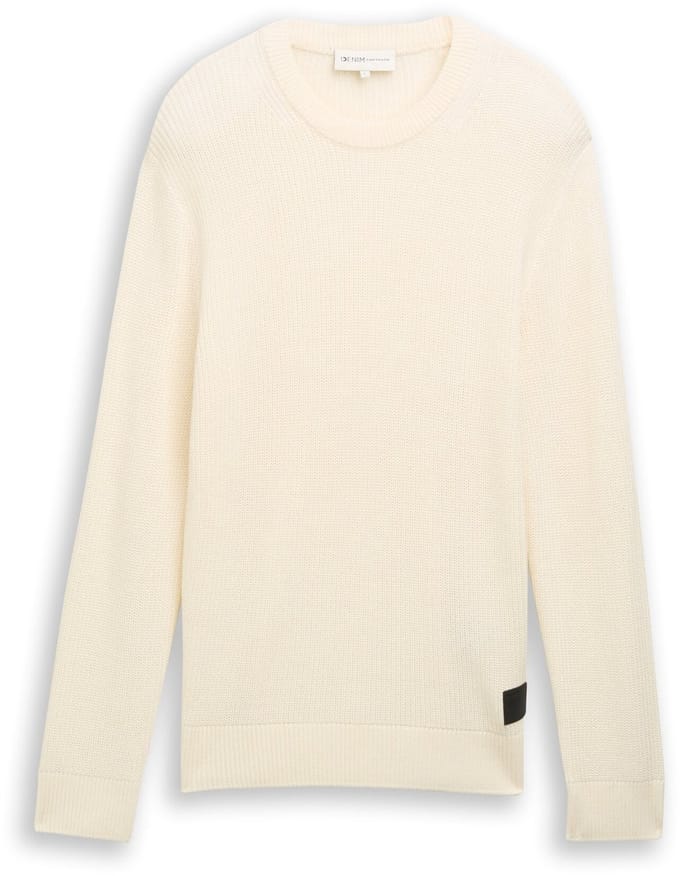 Tom Tailor Denim - Gebreide trui met ronde hals - Maat S - Wool White