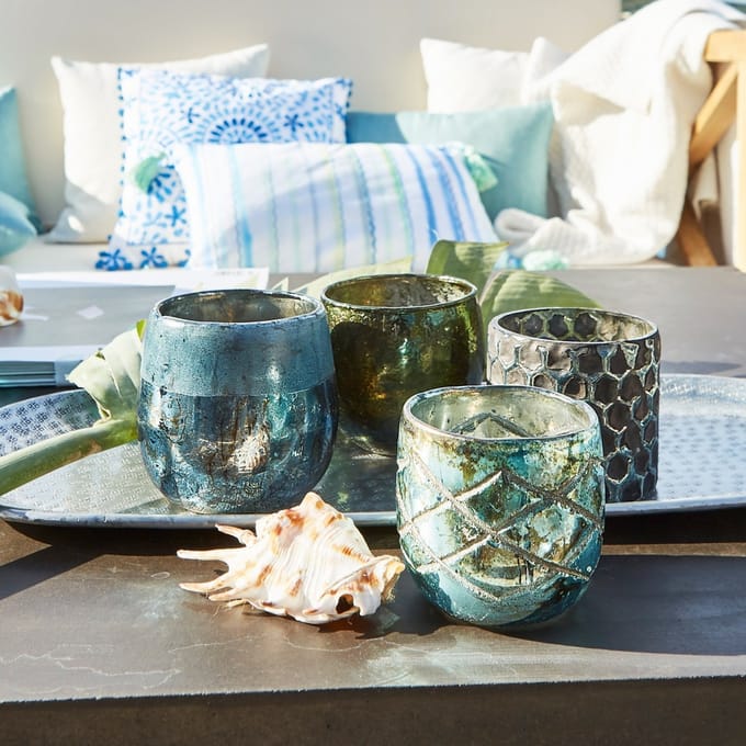LOBERON Windlicht set van 4 Marine blauw/groen