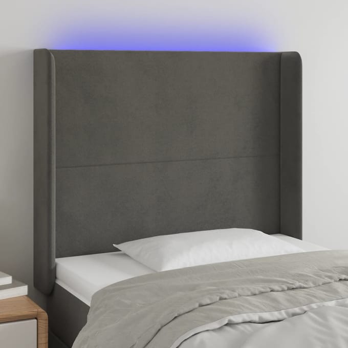 vidaXL - Hoofdbord - LED - 103x16x118/128 - cm - fluweel - donkergrijs