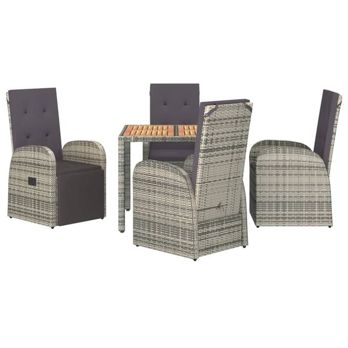 vidaXL - 5-delige - Tuinset - met - kussens - poly - rattan - grijs