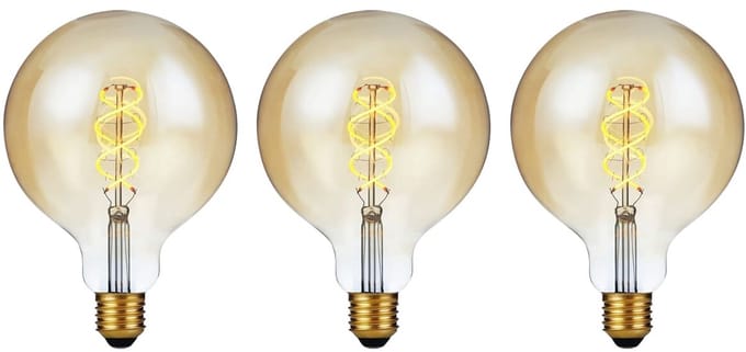 SPL E27 LED Lamp 5W 3 Staps Dimbaar - Extra Warm Wit - LED Filament G125 Globe - Amber - Vervangt 39W - 3 Stuks