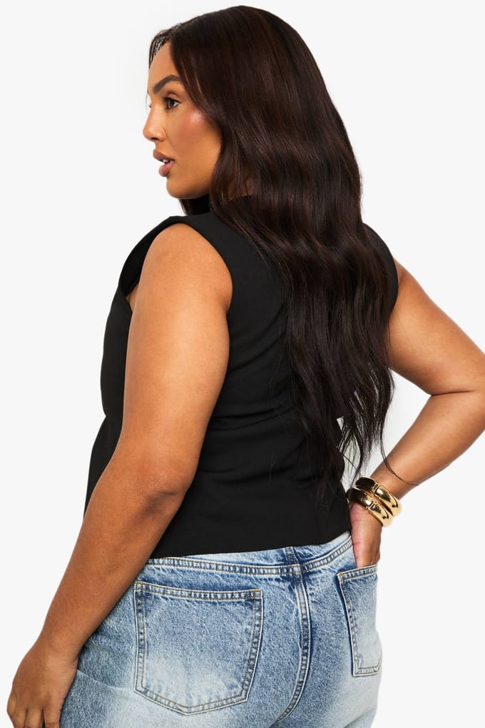 boohoo Dames Plus gestructureerde top met peplumzoom | Black | Maat: 22