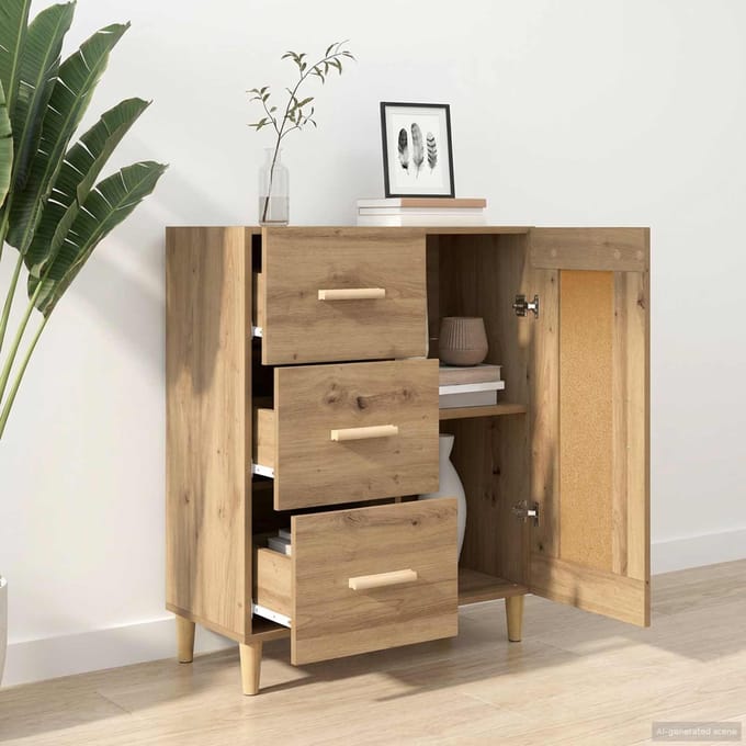 vidaXL - Dressoir - Artisanaal - eiken - 69,5 - x - 34 - x - 90 - cm - Bewerkt - hout
